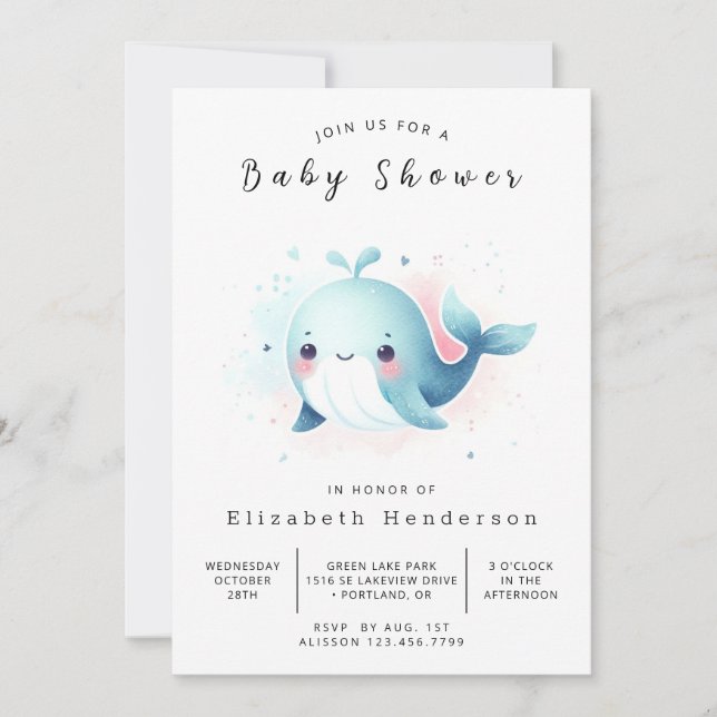 Invitation Baby shower Boho Custom Whale (Devant)