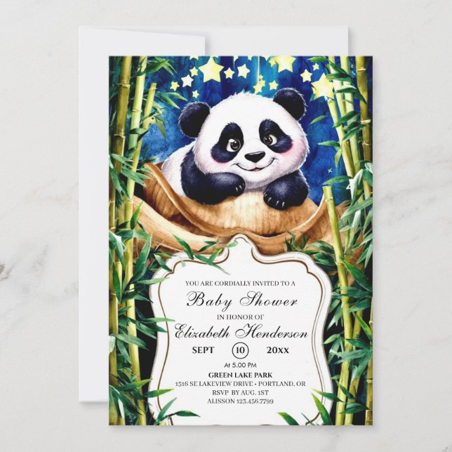 Invitation Baby shower Boho Cute Baby Panda (Devant)