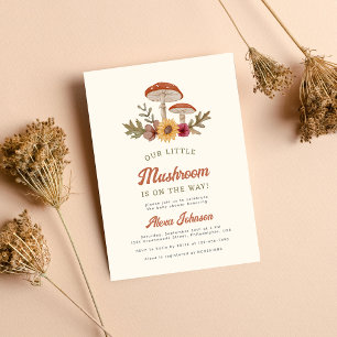 Invitation Baby shower Boho de champignon rustique en bois