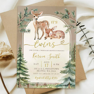 Invitation Baby shower boho Deer Twins Woodland