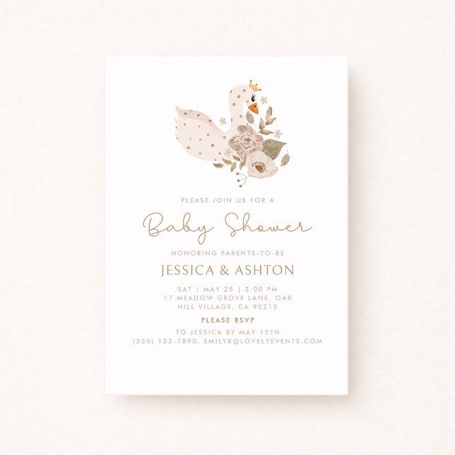 Invitation Baby shower Boho - Design cygne et flor (Créateur téléchargé)