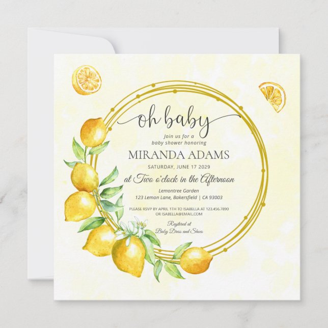 Invitation Baby shower Boho d'été de citron vert d'or rustiqu (Devant)
