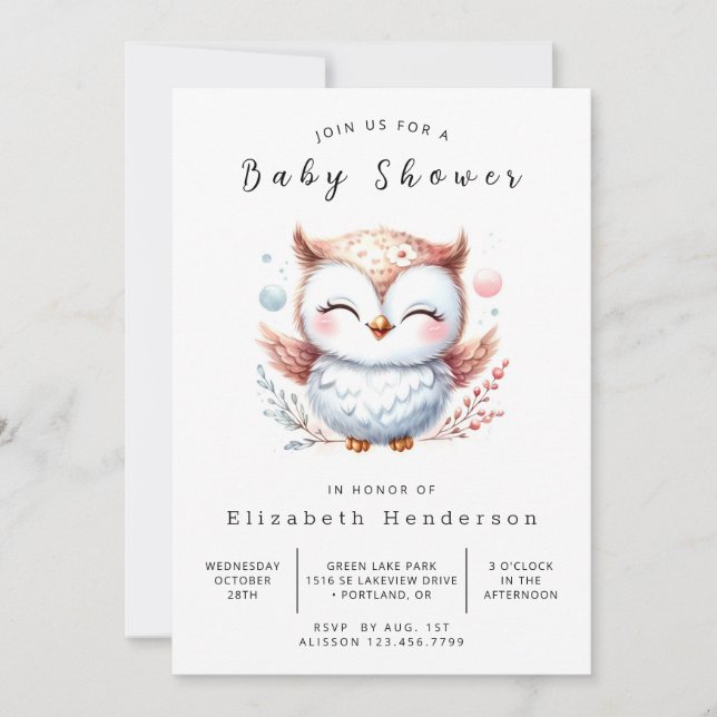 Invitation Baby shower Boho Digital Owl (Devant)