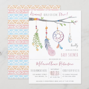 Invitation Baby shower Boho Dream Catcher & Tribal Feathers