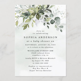 Invitation Baby shower Boho Dusty Blue Eucalyptus