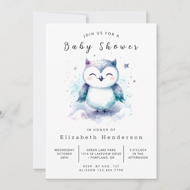 Invitation Baby shower Boho élégant Owl (Devant)
