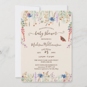 Invitation Baby shower Boho Fleur sauvage Meadow & Butfly