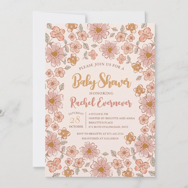 Invitation Baby shower boho floral Ditsy (Devant)