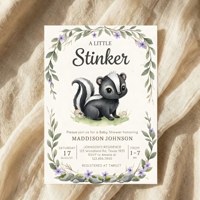 Invitation baby shower boho forestier Stinker verdure (Créateur téléchargé)