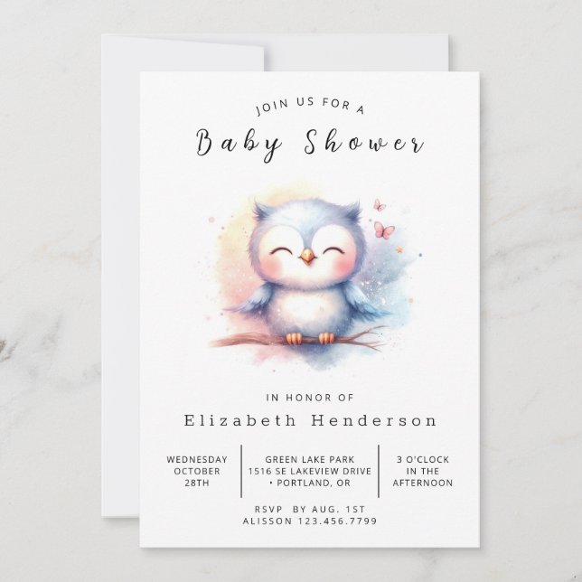 Invitation Baby shower Boho Graceful Owl (Devant)