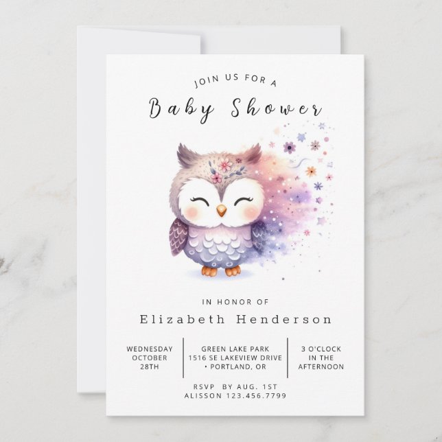 Invitation Baby shower Boho Happy Owl (Devant)