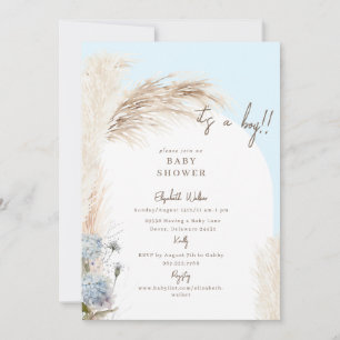 Invitation Baby shower Boho Icy Blue Pampas