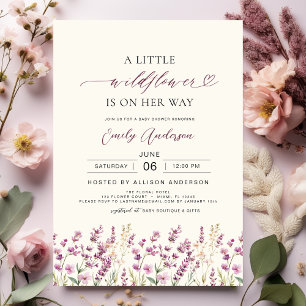 Invitation Baby shower Boho Little Fleur sauvage Purple Lilac