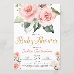Invitation baby shower boho luxuriant fleuri et doré