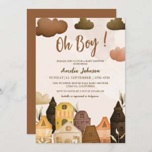Invitation Baby shower boho marron moderne Oh boy
