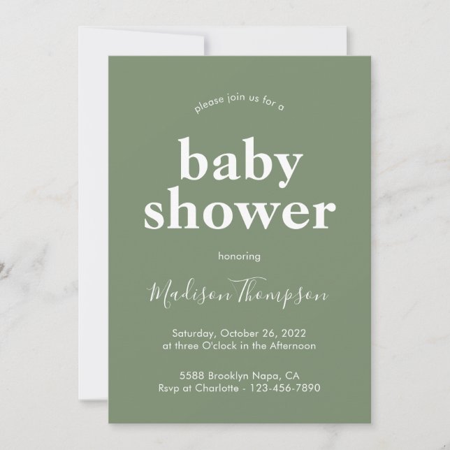 Invitation Baby shower Boho minimaliste Sage Green (Devant)