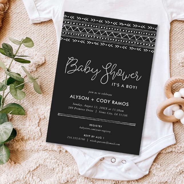 Invitation Baby shower Boho moderne | Charbon (Créateur téléchargé)
