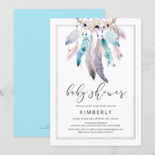 Invitation Baby shower Boho moderne Dreamcatcher Floral Triba