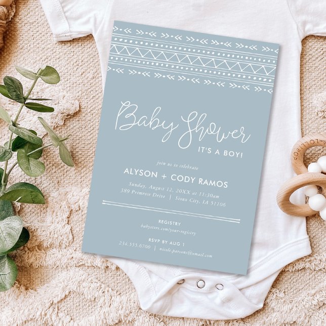 Invitation Baby shower Boho moderne | Dusty Blue (Créateur téléchargé)