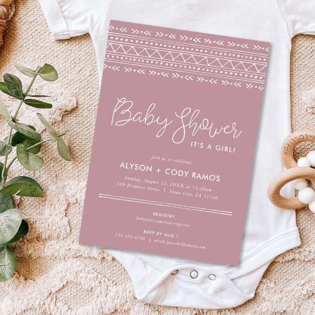 Invitation Baby shower Boho moderne | Mauve (Créateur téléchargé)