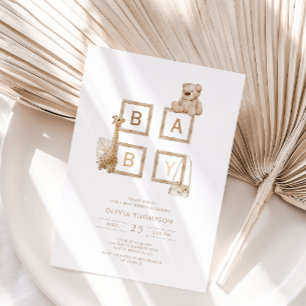 Invitation Baby shower Boho Neutral Wood Block Lettres