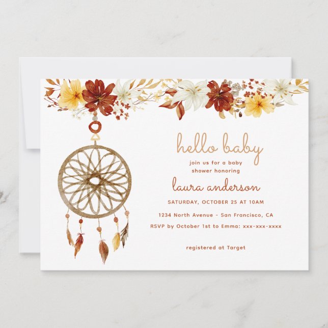 Invitation Baby shower Boho Neutre genre (Devant)