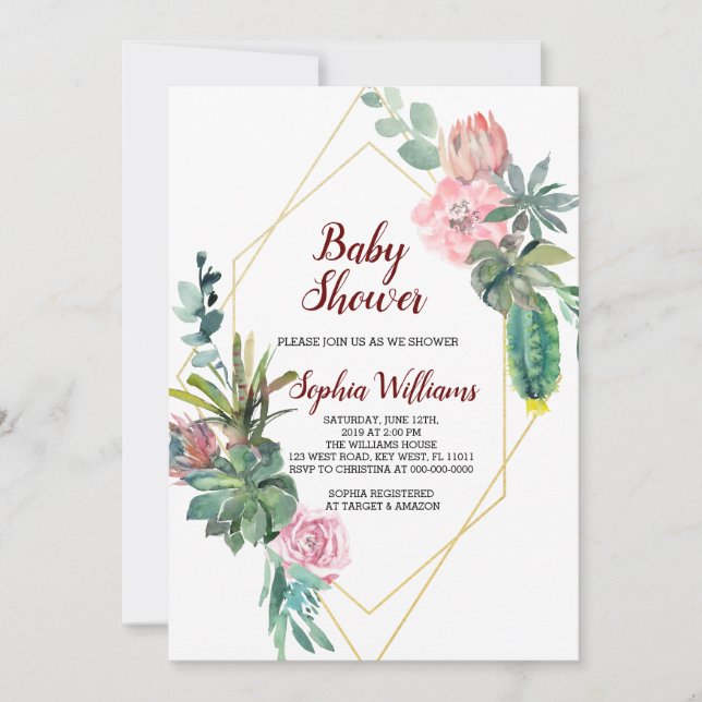 Invitation Baby shower Boho Or Frame (Devant)