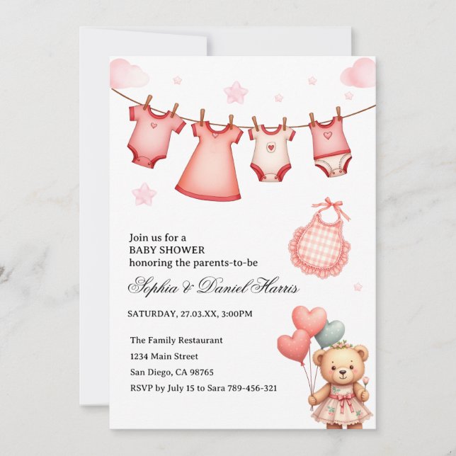 Invitation Baby Shower Boho Ours (Devant)