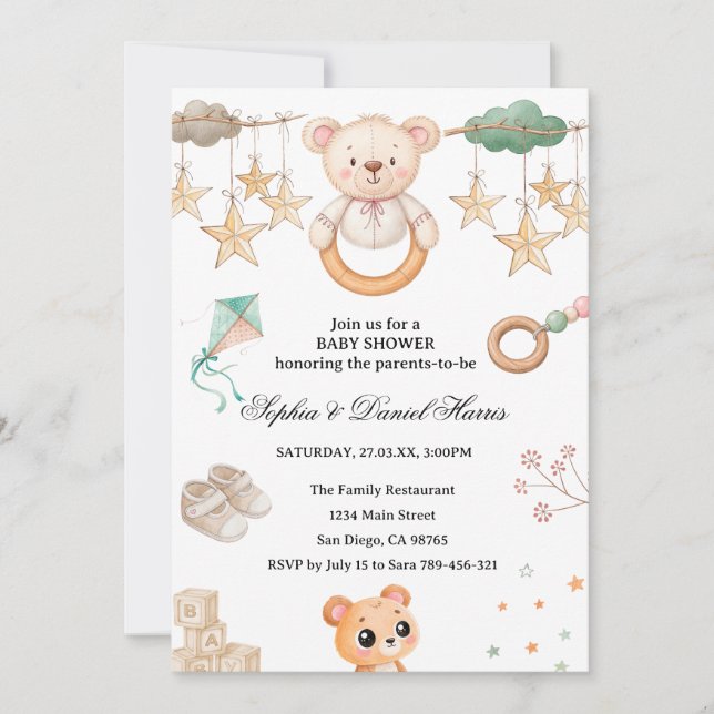 Invitation Baby Shower Boho Ourson (Devant)