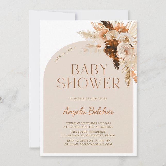Invitation Baby shower Boho Pampas Grass (Devant)