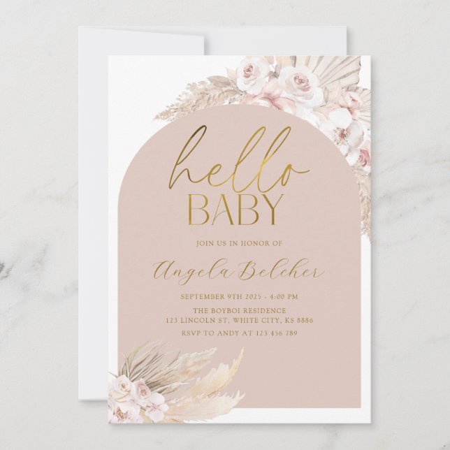 Invitation Baby shower Boho Pampas Grass (Devant)