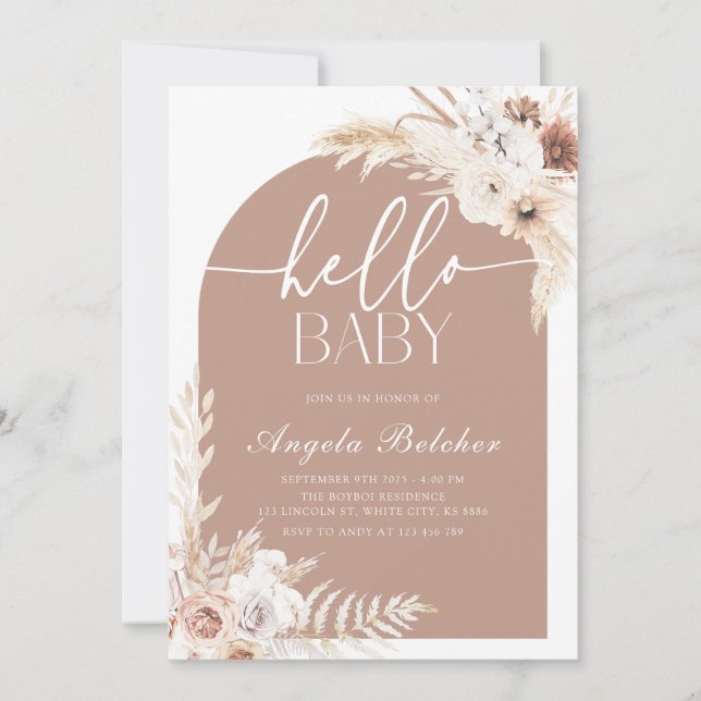 Invitation Baby shower Boho Pampas Grass (Devant)