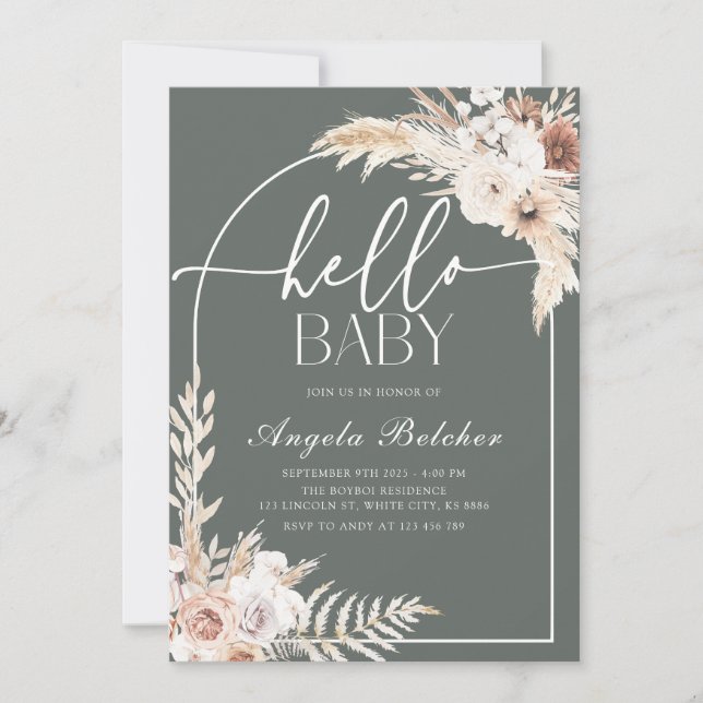 Invitation Baby shower Boho Pampas Grass (Devant)