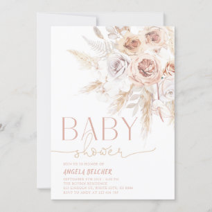Invitation Baby shower Boho Pampas Rose Grass