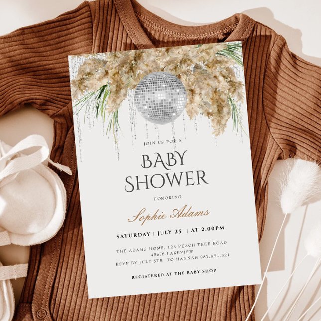 Invitation Baby shower Boho Papmas Grass Disco Ball (Créateur téléchargé)