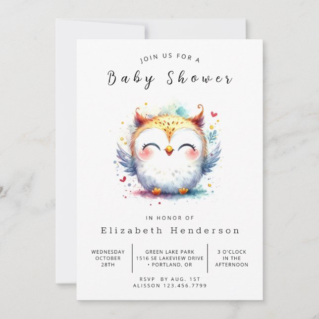 Invitation Baby shower Boho Pastel Owl (Devant)