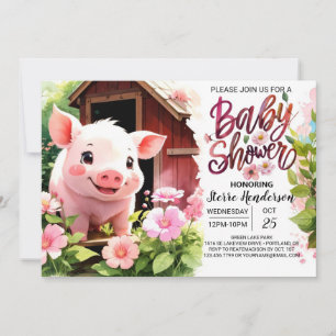 Invitation Baby shower Boho Piggy Pink