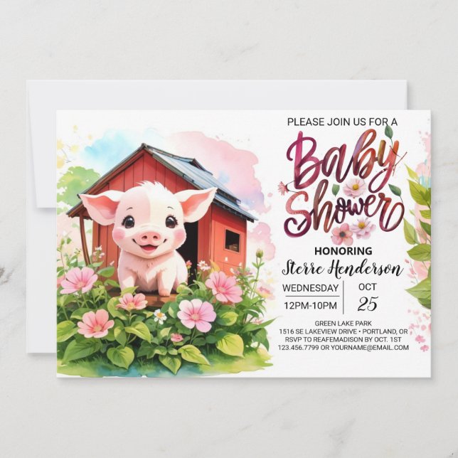 Invitation Baby shower Boho Piggy's Pink Paradise (Devant)