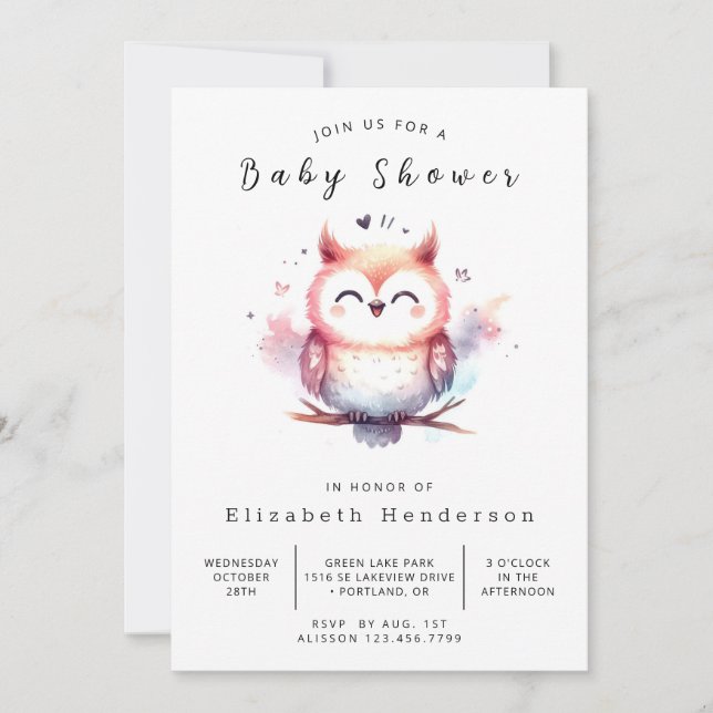 Invitation Baby shower Boho Printable Owl (Devant)