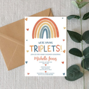 Invitation Baby shower Boho Rainbow Triplets