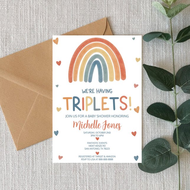 Invitation Baby shower Boho Rainbow Triplets (Créateur téléchargé)