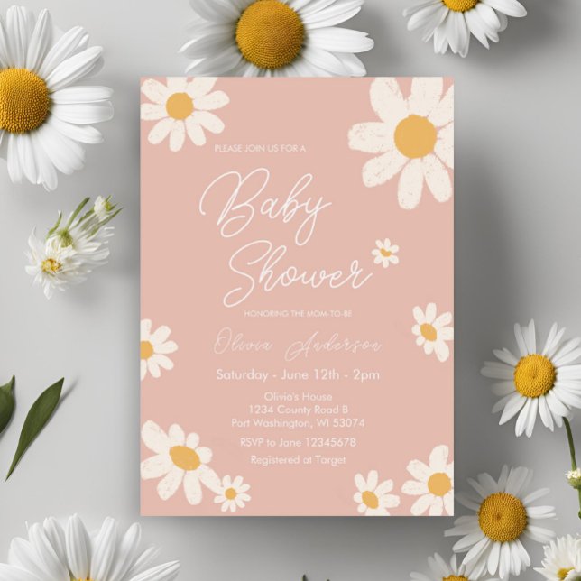 Invitation Baby shower Boho Rétro Rose Daisy (Créateur téléchargé)