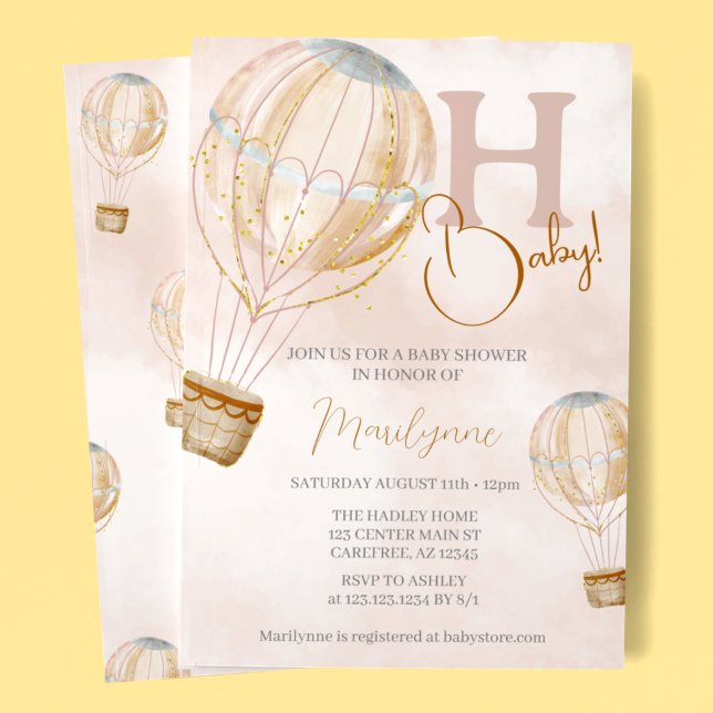 Invitation Baby shower Boho Rose à ballon à air chaud (Créateur téléchargé)