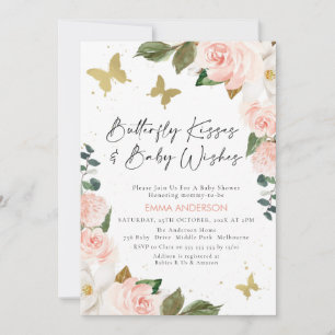 Invitation Baby shower Boho Rose Floral Butterfly Kisses