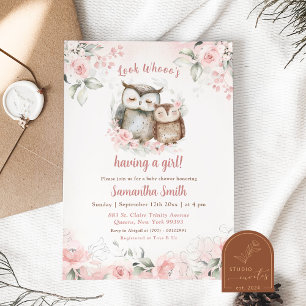Invitation Baby shower Boho Rose Floral Owl
