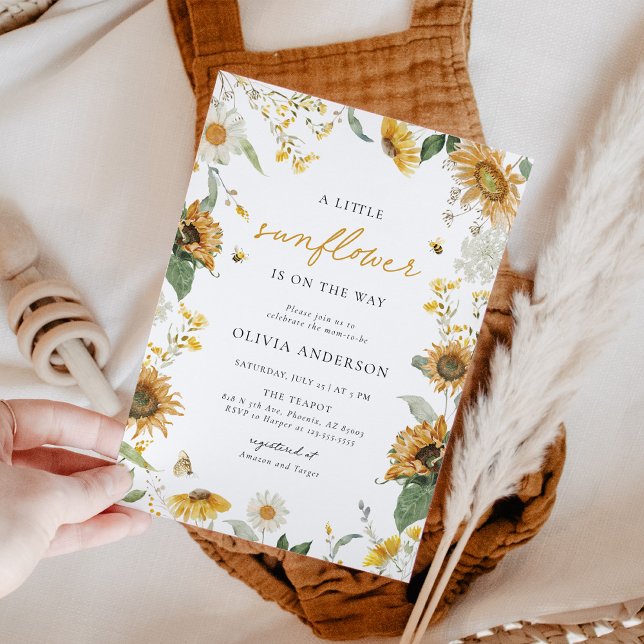 Invitation Baby shower Boho Rustic Little Sunflower Bee (Créateur téléchargé)