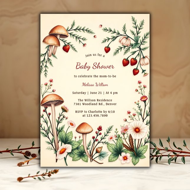 Invitation Baby shower Boho Rustique Woodland Nature (Rustic Woodland Nature Boho Baby Shower Invitation)