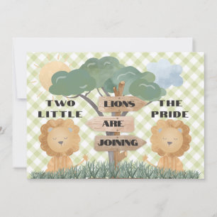 Invitation Baby shower Boho Safari Twin Baby Lion Cubs