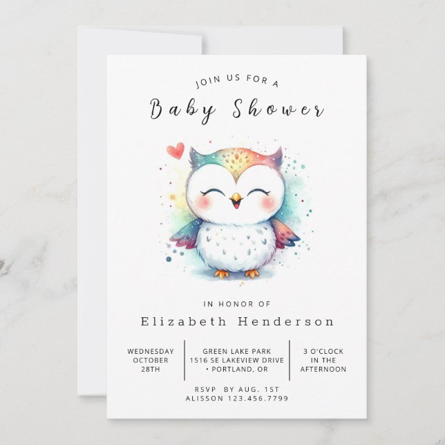 Invitation Baby shower Boho Simple Owl (Devant)