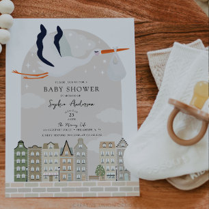 Invitation Baby shower Boho Stork Livraison Spéciale Saupoudr